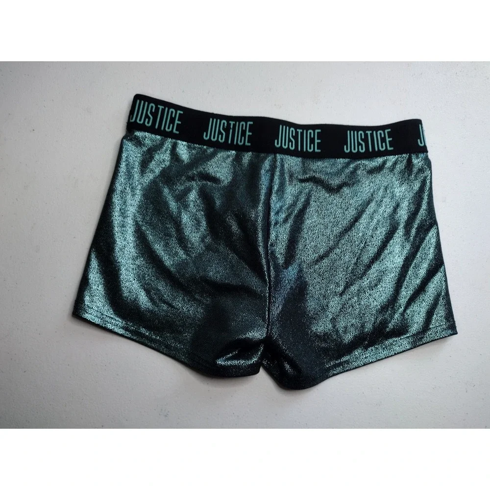 Justice Active Girls Metallic‎ Shimmer Shorts Black Teal Size 12